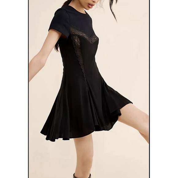 Free People Dresses & Skirts - Free People Cruz‎ Mini Dress Women's 4 Black Lace Ruffle Hem A-Line Gothic